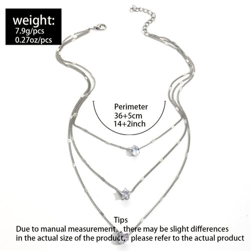 Zircon Necklace Multi-layer Five-pointed Star Love Water Drop Pendant
